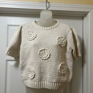 Joie Cream Short Sleeve Sweater with Crochet Accents